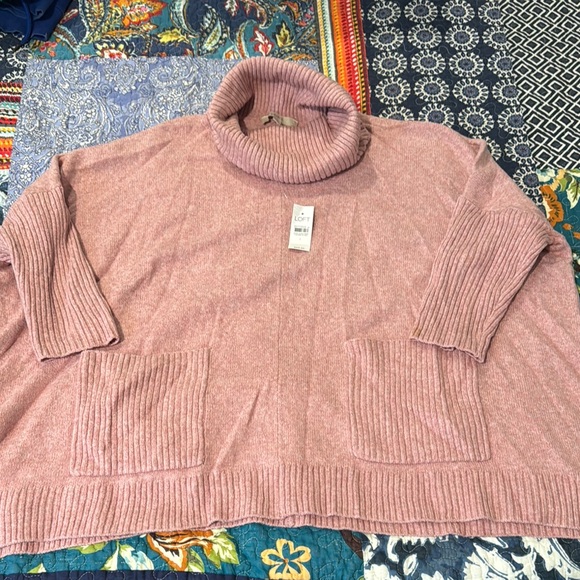LOFT Sweaters - LOFT Pink Cowl Neck Sweater with Relaxed Fit and Ribbed Texture